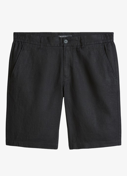 Marc O'Polo Straight fit korte broek van linnen - voorkant 4 black-0001 / zwart