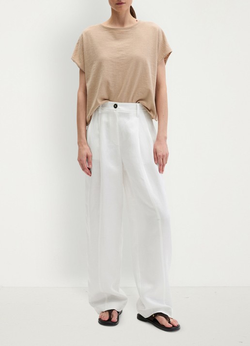 Marc O'Polo T-shirt in linnenblend met ronde hals - voorkant 5 sandpaper-2326 / beige