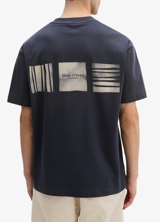 Marc O'Polo T-shirt met logo- en backprint - achterkant 5 donkerblauw