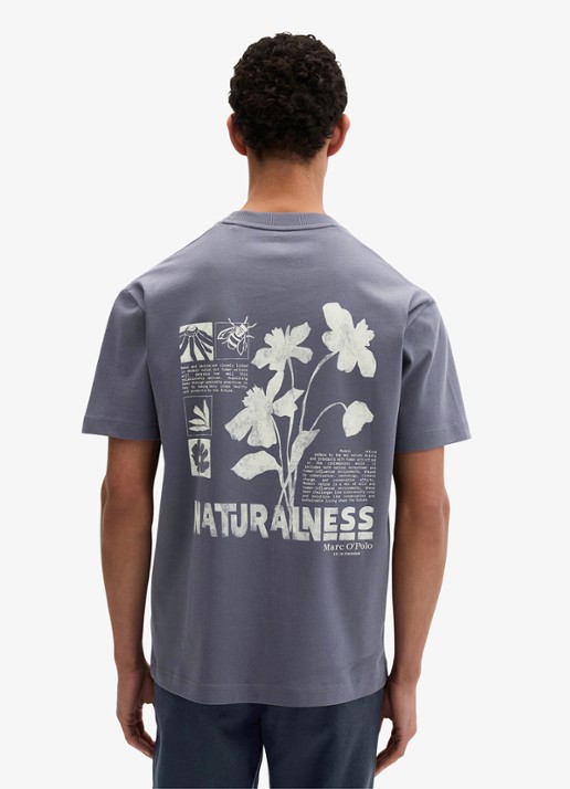 Marc O'Polo T-shirt met logo- en backprint - achterkant 5 blauwgrijs