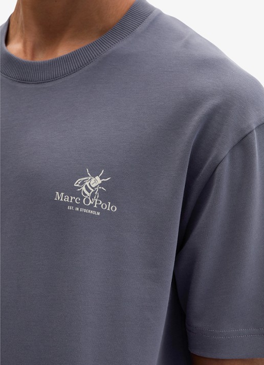 Marc O'Polo T-shirt met logo- en backprint - detail 2 blauwgrijs