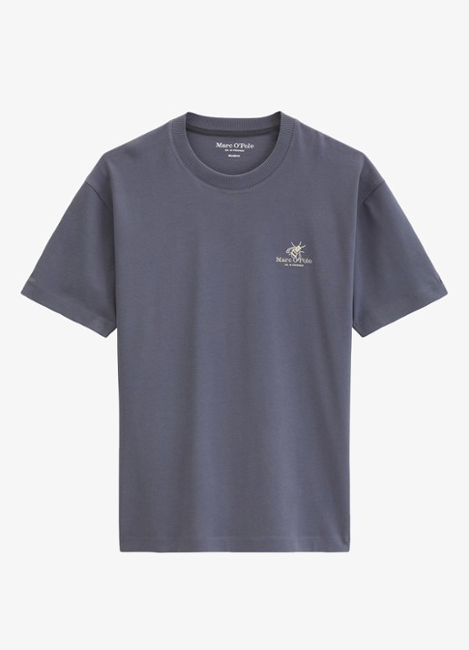 Marc O'Polo T-shirt met logo- en backprint - voorkant 3 blauwgrijs