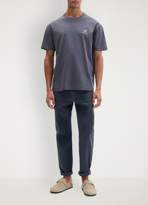 Marc O'Polo T-shirt met logo- en backprint - voorkant 4 blauwgrijs