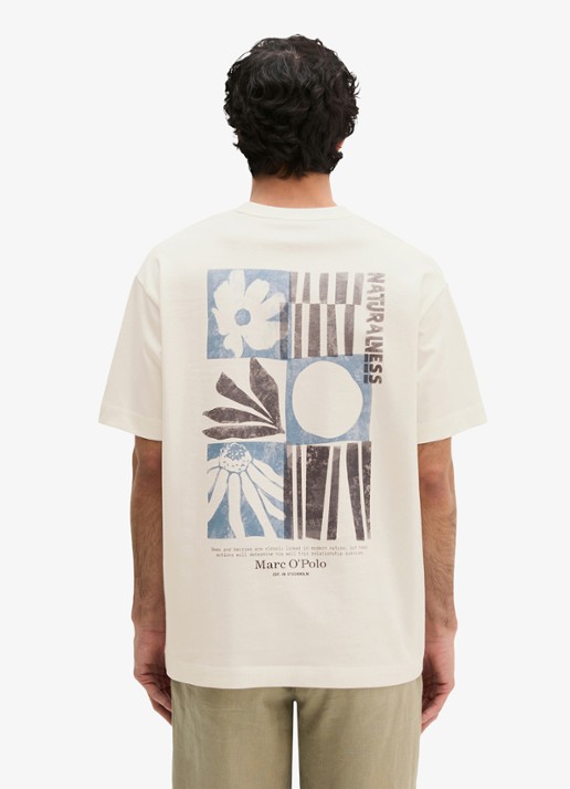 Marc O'Polo T-shirt met logo- en backprint - achterkant 5 silky white/1183