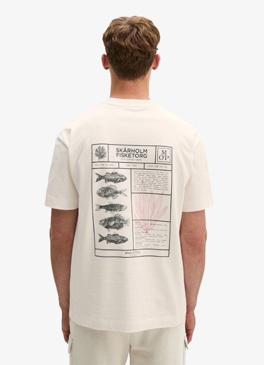 Marc O'Polo T-shirt met logo- en backprint - achterkant 3 gebroken wit