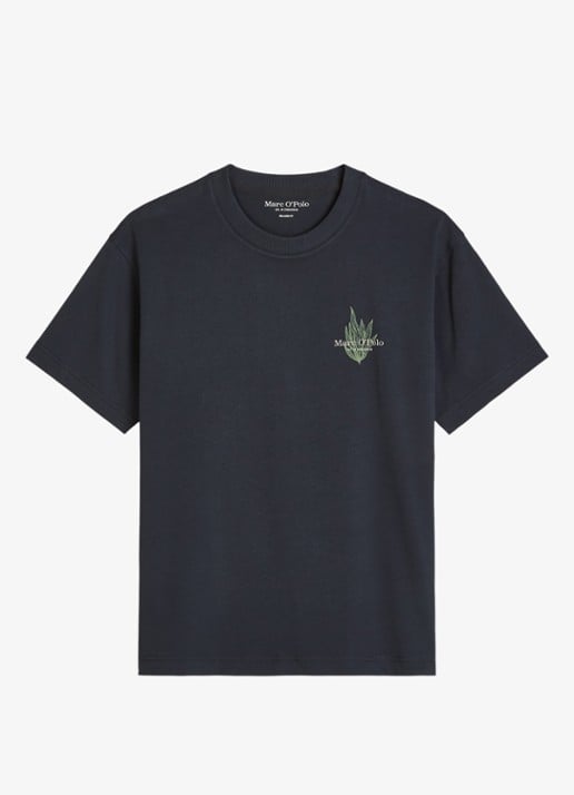 Marc O'Polo T-shirt met logo- en backprint - voorkant 3 donkerblauw