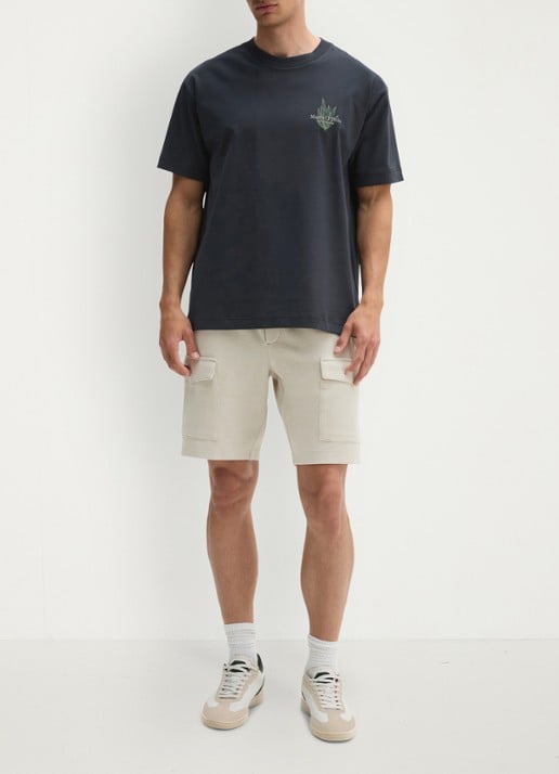 Marc O'Polo T-shirt met logo- en backprint - voorkant 4 donkerblauw