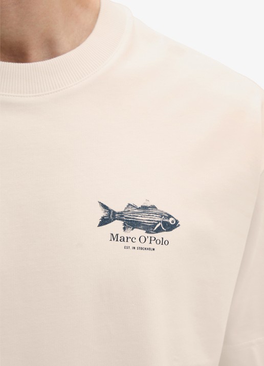 Marc O'Polo T-shirt met logo- en backprint - detail 5 creme