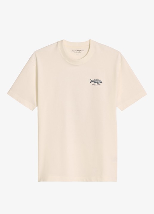 Marc O'Polo T-shirt met logo- en backprint - voorkant 2 creme