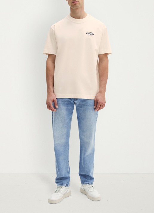 Marc O'Polo T-shirt met logo- en backprint - voorkant 3 creme