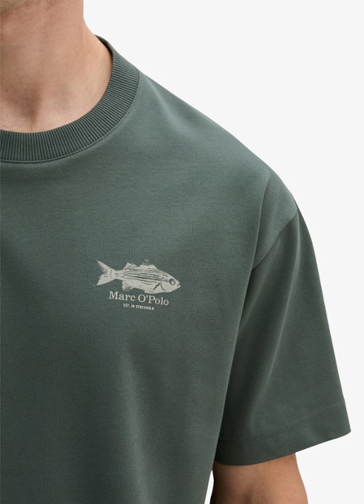 Marc O'Polo T-shirt met logo- en backprint - detail 5 donkergroen