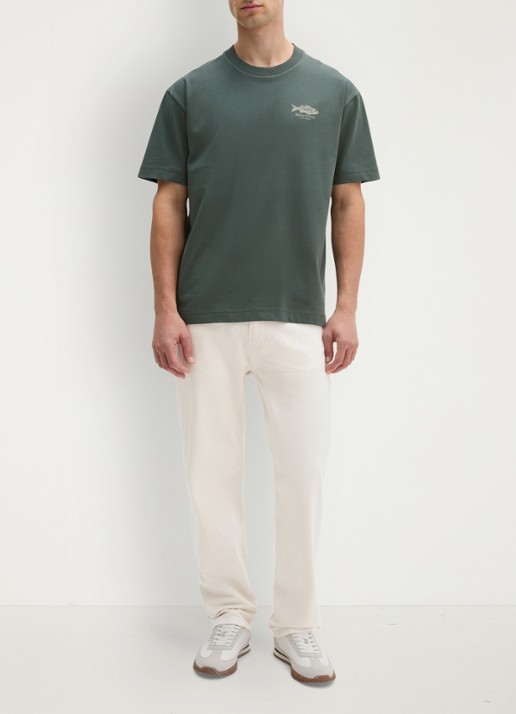 Marc O'Polo T-shirt met logo- en backprint - voorkant 2 donkergroen