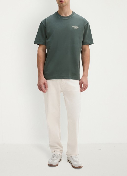 Marc O'Polo T-shirt met logo- en backprint - voorkant 2 donkergroen