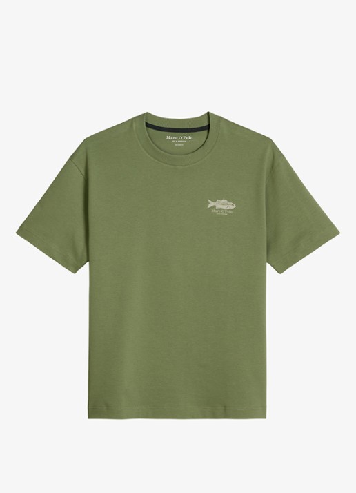Marc O'Polo T-shirt met logo - voorkant 3 sage green-3253 / groen