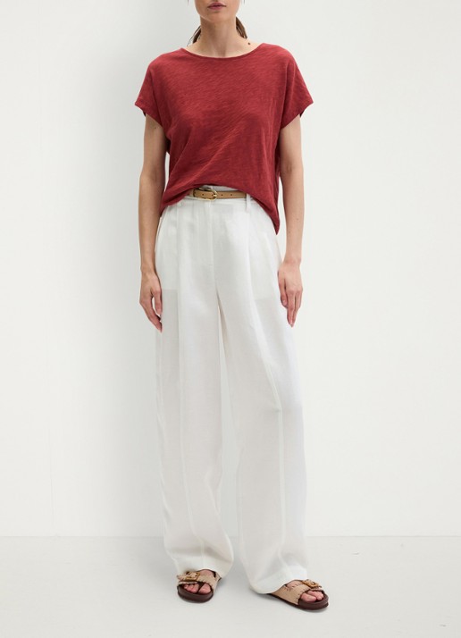 Marc O'Polo T-shirt met logoborduring - voorkant 5 tall poppy-6896 / paars