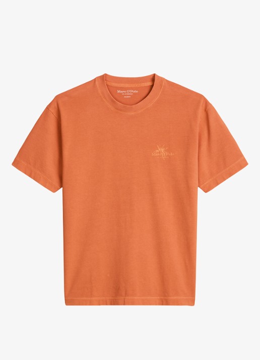 Marc O'Polo T-shirt met logoprint - voorkant 4 faded coral-1738 / bruin