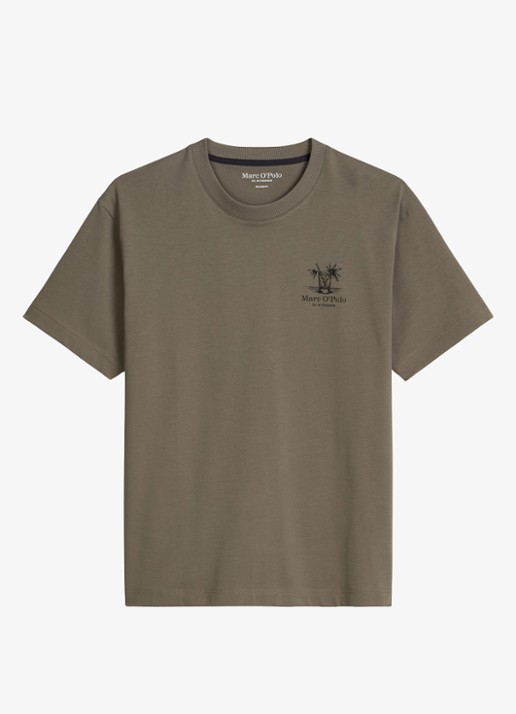 Marc O'Polo T-shirt met logoprint - voorkant 4 saddle gray-0387 / grijs