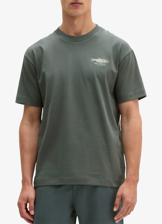 Marc O'Polo T-shirt met print - detail 2 mangrove-0362 / groen