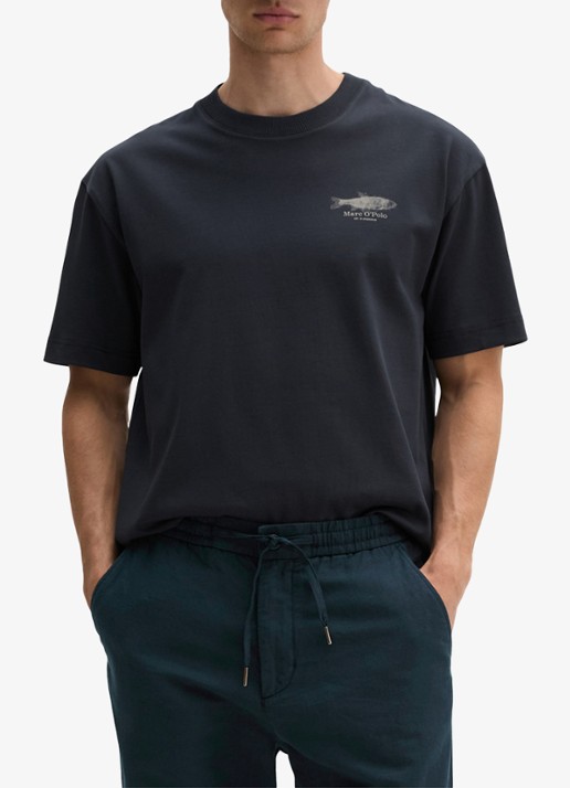 Marc O'Polo T-shirt met print - detail 3 dark navy-4131 / blauw