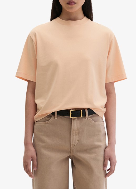 Marc O'Polo T-shirt met ronde hals - detail 4 soft peach-9706 / roze