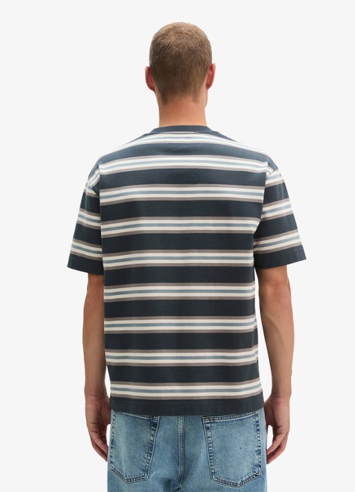 Marc O'Polo T-shirt met streepdessin  - achterkant antraciet