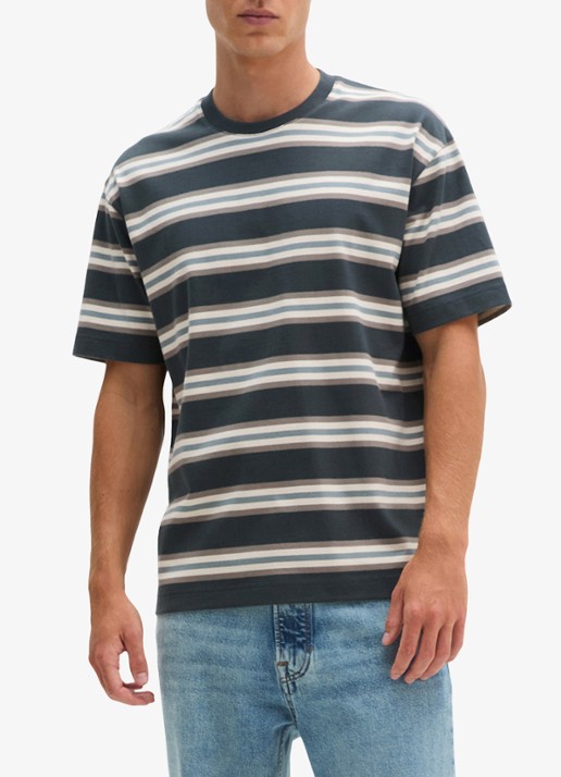 Marc O'Polo T-shirt met streepdessin  - detail 4 antraciet