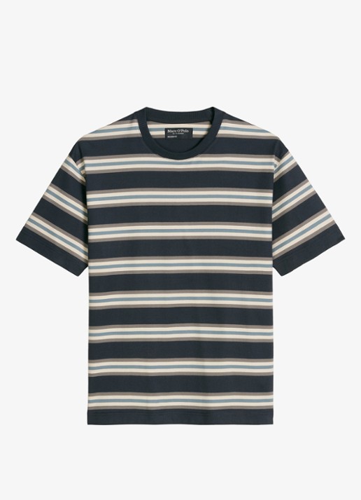 Marc O'Polo T-shirt met streepdessin  - voorkant 2 antraciet