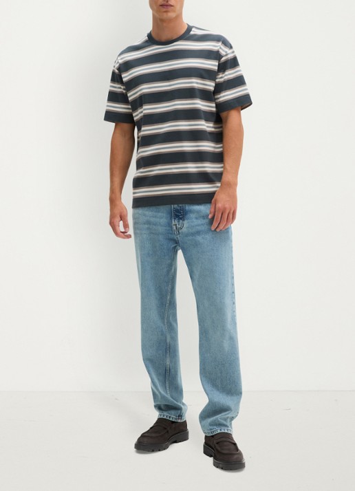 Marc O'Polo T-shirt met streepdessin  - voorkant 3 antraciet