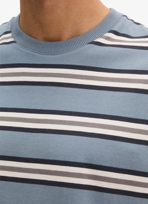 Marc O'Polo T-shirt met streepdessin  - detail 2 blauwgrijs