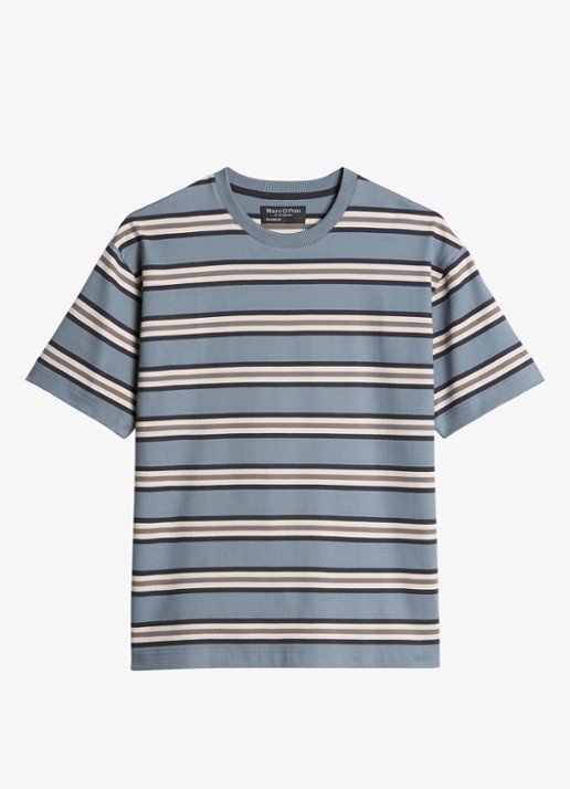 Marc O'Polo T-shirt met streepdessin  - voorkant 3 blauwgrijs