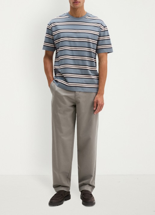 Marc O'Polo T-shirt met streepdessin  - voorkant 4 blauwgrijs