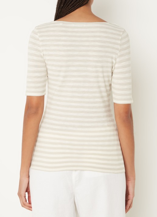 Marc O'Polo T-shirt met streepprint en stretch - achterkant grijs