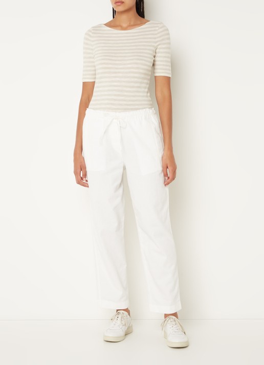 Marc O'Polo T-shirt met streepprint en stretch - voorkant 3 grijs