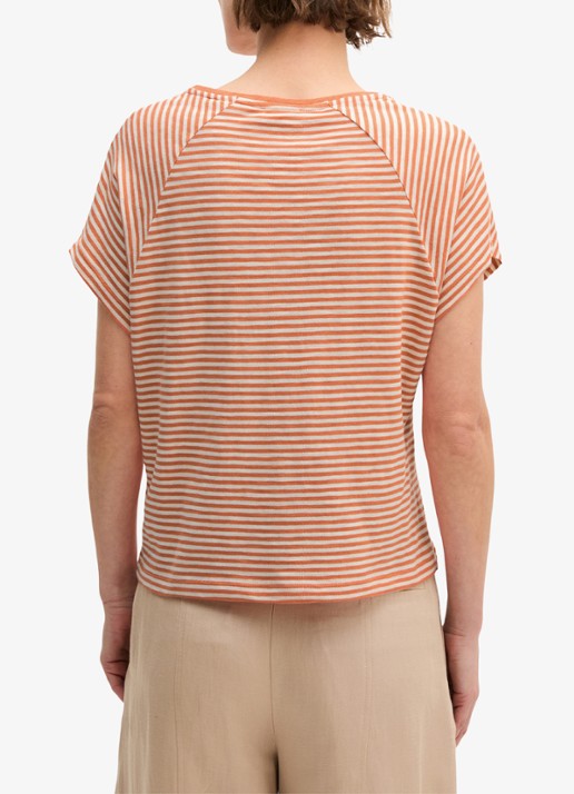 Marc O'Polo T-shirt met streepprint en vleermuismouw - achterkant 5 medium orange_multi_2-9430 / oranje