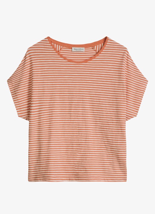 Marc O'Polo T-shirt met streepprint en vleermuismouw - voorkant 3 medium orange_multi_2-9430 / oranje