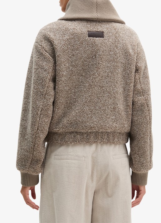 Marc O'Polo Teddy jas met logo - achterkant taupe