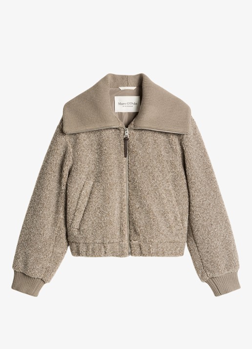 Marc O'Polo Teddy jas met logo - voorkant 2 taupe