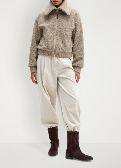Marc O'Polo Teddy jas met logo - voorkant 3 taupe