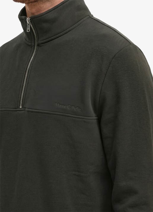 Marc O'Polo Trui met halve rits en logo  - detail 2 donkerbruin