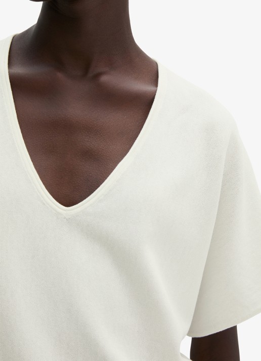 Marc O'Polo Trui met V-hals - detail 2 white cotton / wit