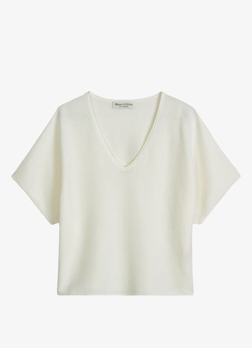 Marc O'Polo Trui met V-hals - voorkant 3 white cotton / wit