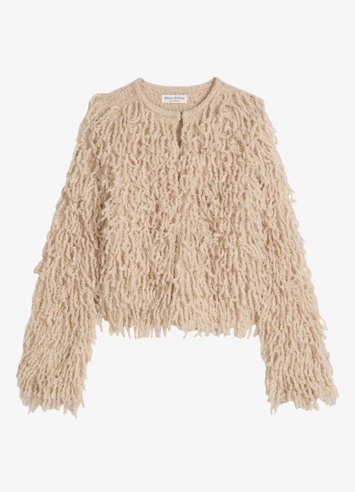 Marc O'Polo Vest in wolblend met franjes - voorkant 3 beige