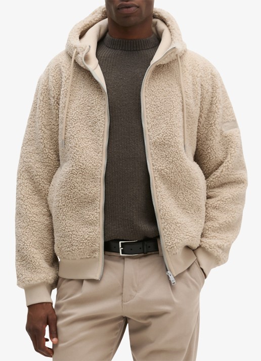 Marc O'Polo Vest van teddy met capuchon  - detail creme