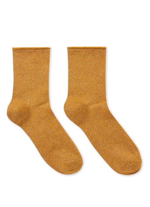 MarcMarcs Blackpool sokken met lurex in 2-pack - voorkant okergeel