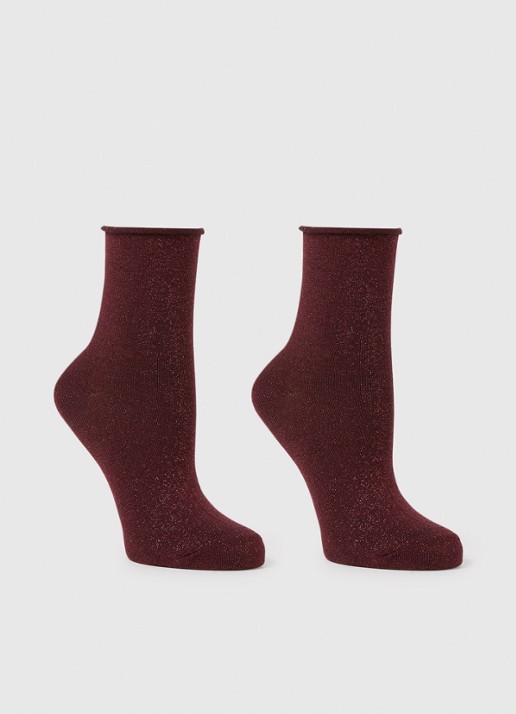 MarcMarcs Blackpool sokken met lurex in 2-pack - voorkant 2 aubergine