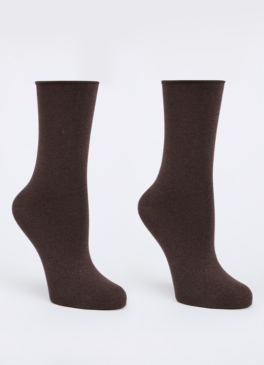 MarcMarcs Blackpool sokken met lurex in 2-pack - voorkant 2 donkerbruin