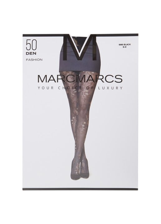 MarcMarcs Jolie panty met bloemenprint in 50 denier - voorkant zwart