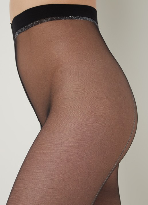 MarcMarcs Panty met naad en lurex in 30 denier black silver - detail 4 zilver