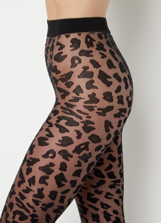 MarcMarcs Panty met panterprint in 20 denier black black - detail 4 zwart