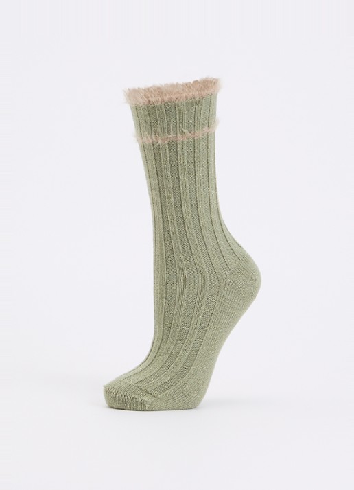 MarcMarcs Ribgebreide sokken in katoenblend met lurex - detail olijfgroen